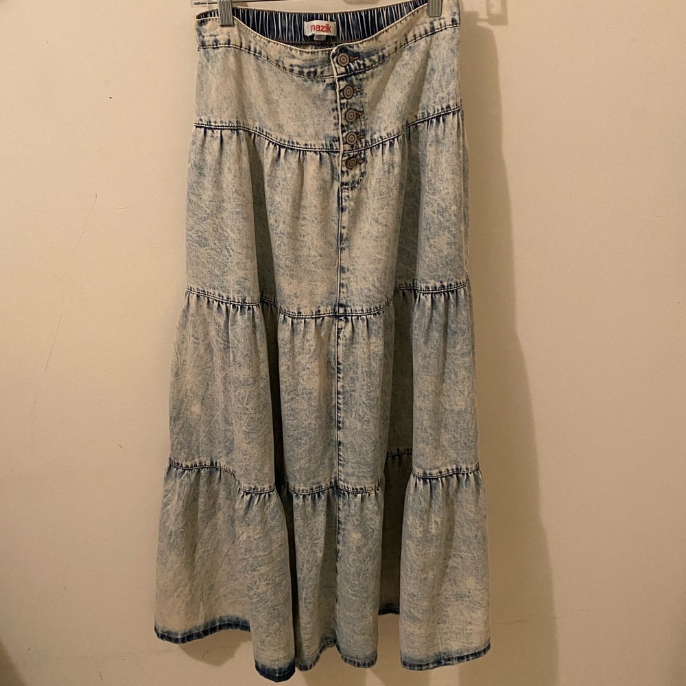 Mazik Acid Wash Denim Tired Maxi Skirt - Coastal Cowgirl